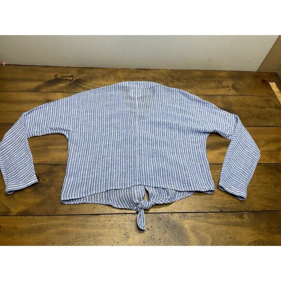 RAILS Womens Medium Val Belmont Stripe Shirt Tie Front Linen Blend Top Blouse - Picture 14 of 14